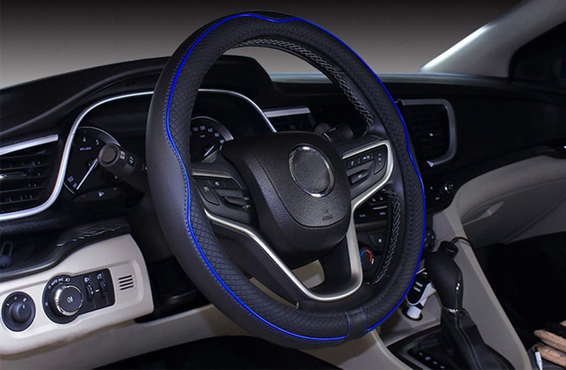 Mayco Bell Universal Standard Size Steering Wheel Cover Anti-Slip,Safety,Soft,Breathable,Durable,Full Surround,Comfortable Grip Microfiber Leather (14.5-15 inch,Black Dark Blue) - Image 1